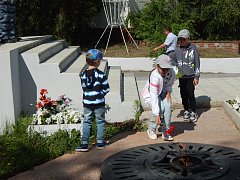 В Лысых Горах к памятнику воинам, погибшим в Великую Отечественную войну, возложили цветы